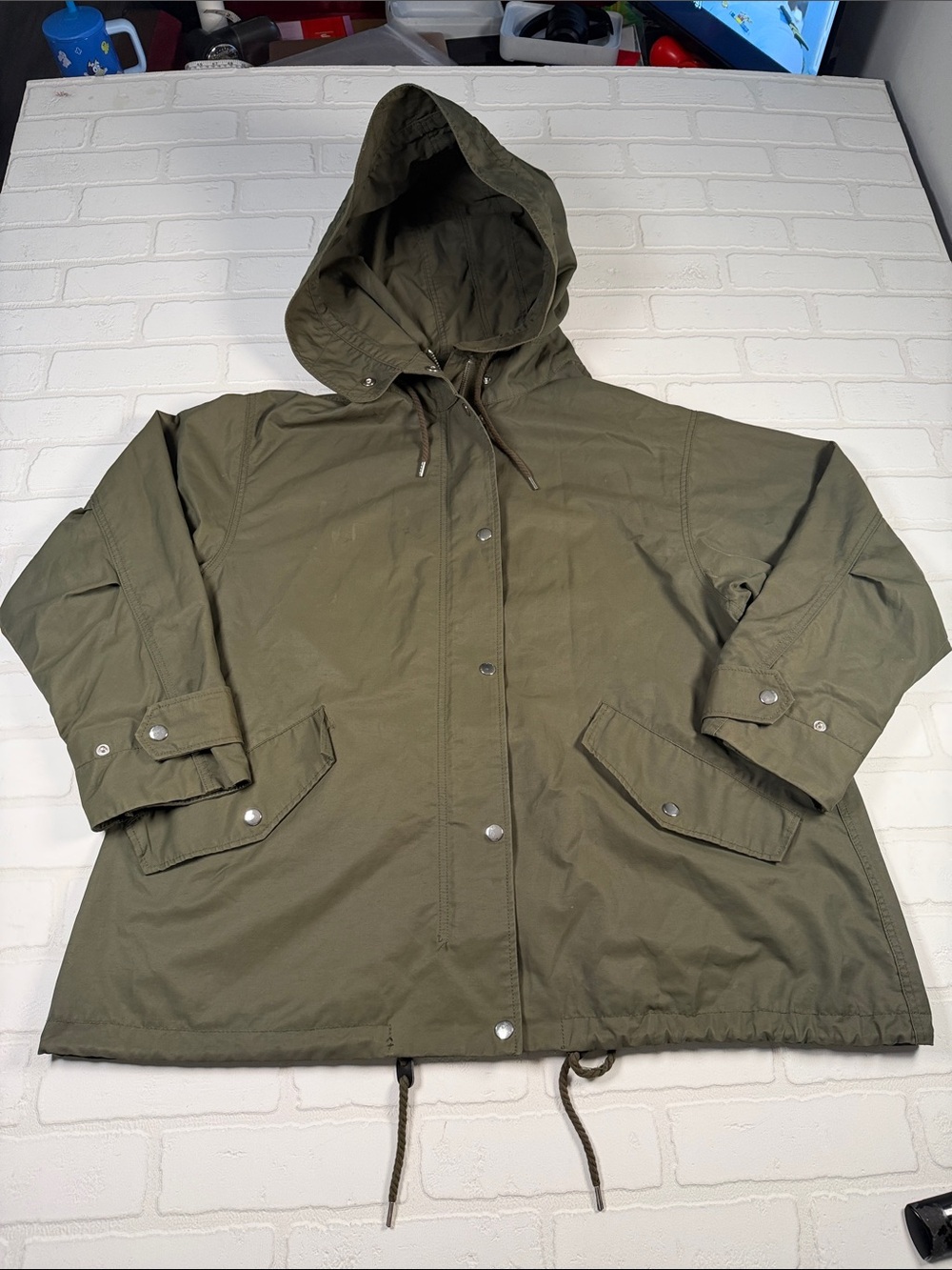 H&M Olive Green Hooded Utility Jacket Size 12 As Is